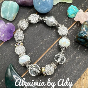 Clear crackled Quartz beaded bracelet chunky maximalist